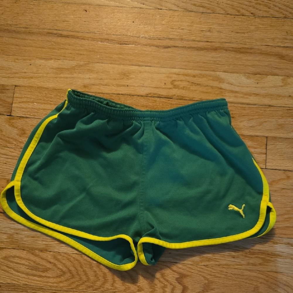 Puma Retro Shorts in Green with Yellow Accents